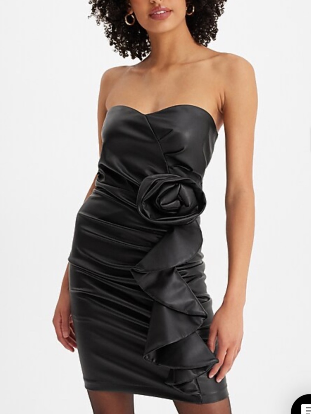 Express Faux Leather Rosette Ruffle Strapless Dress – XS